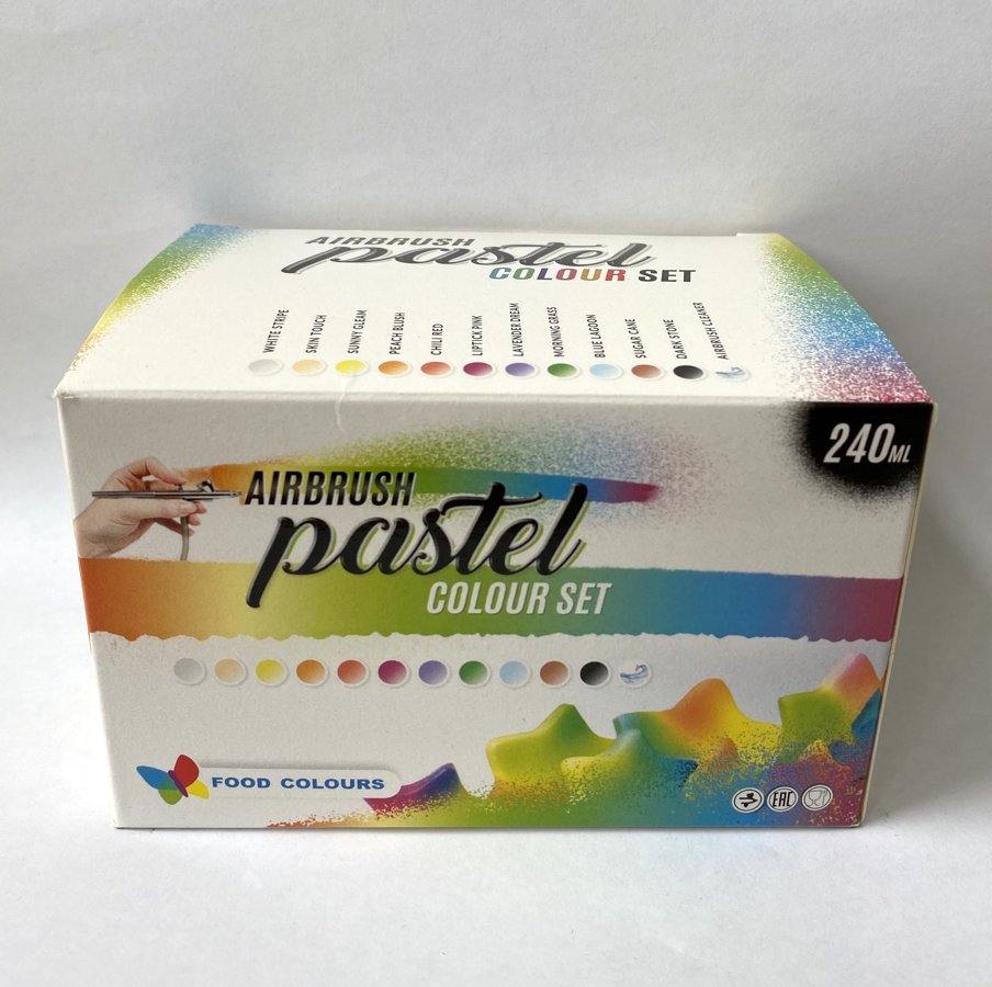 Pastel colour set for airbrush 12 x 20 ml + airbrush cleaner
